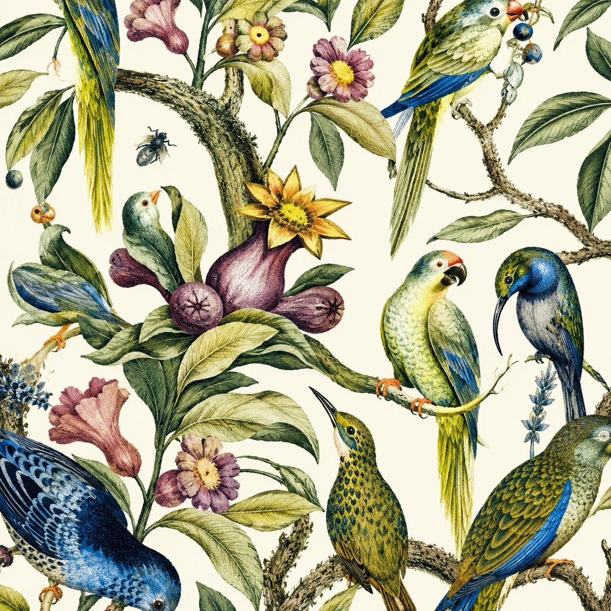 Colorful Parrots & Flowers Print - 803