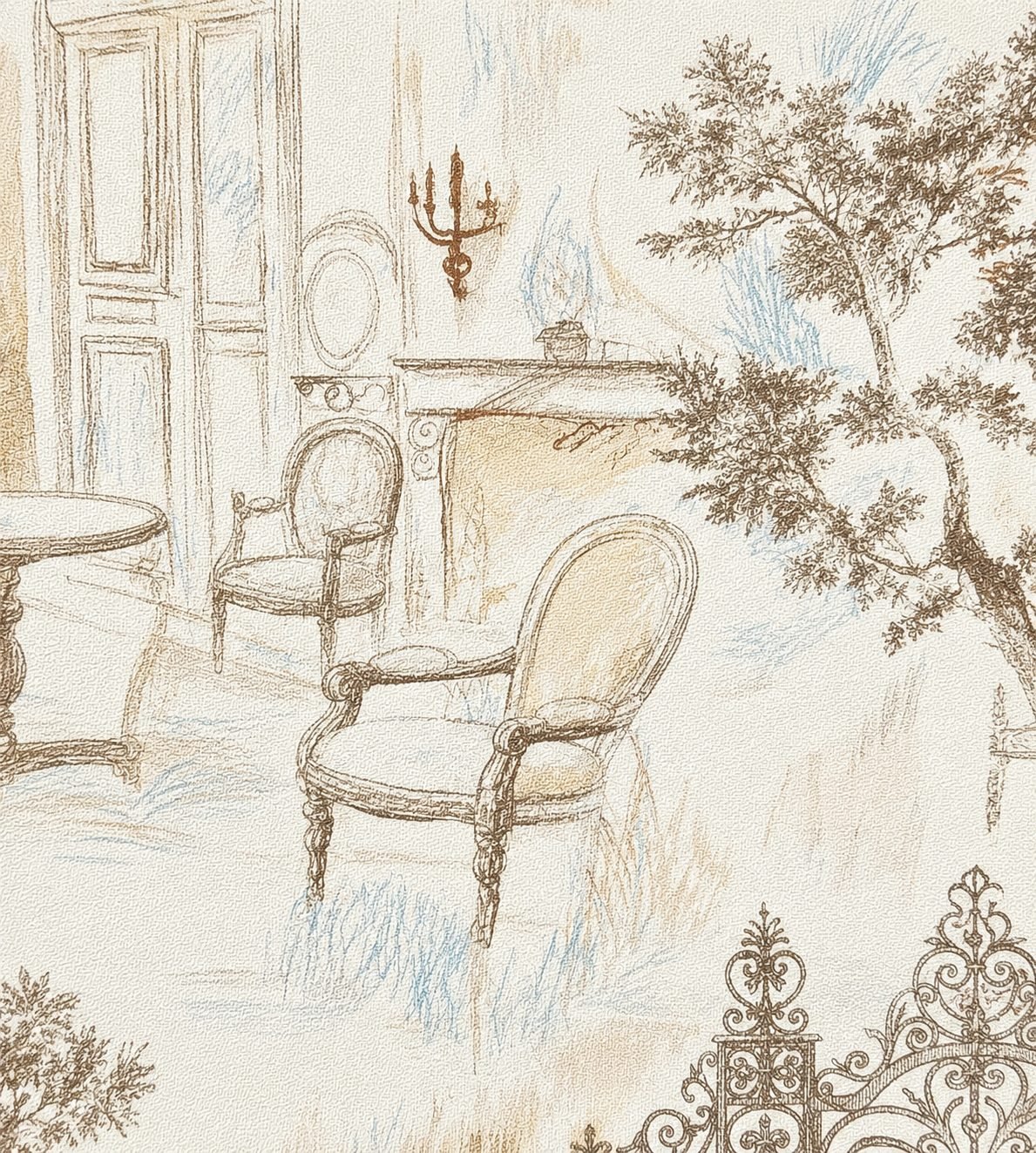 Vintage French Interior Sketch Print - 811