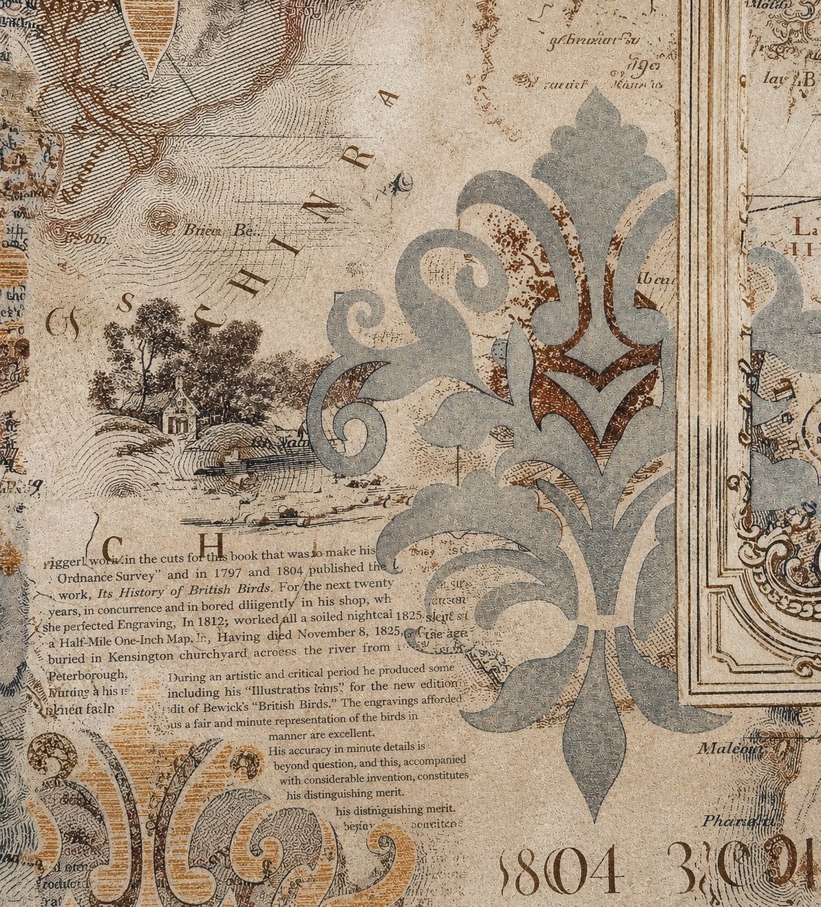 Vintage French Script & Heritage Print - 826