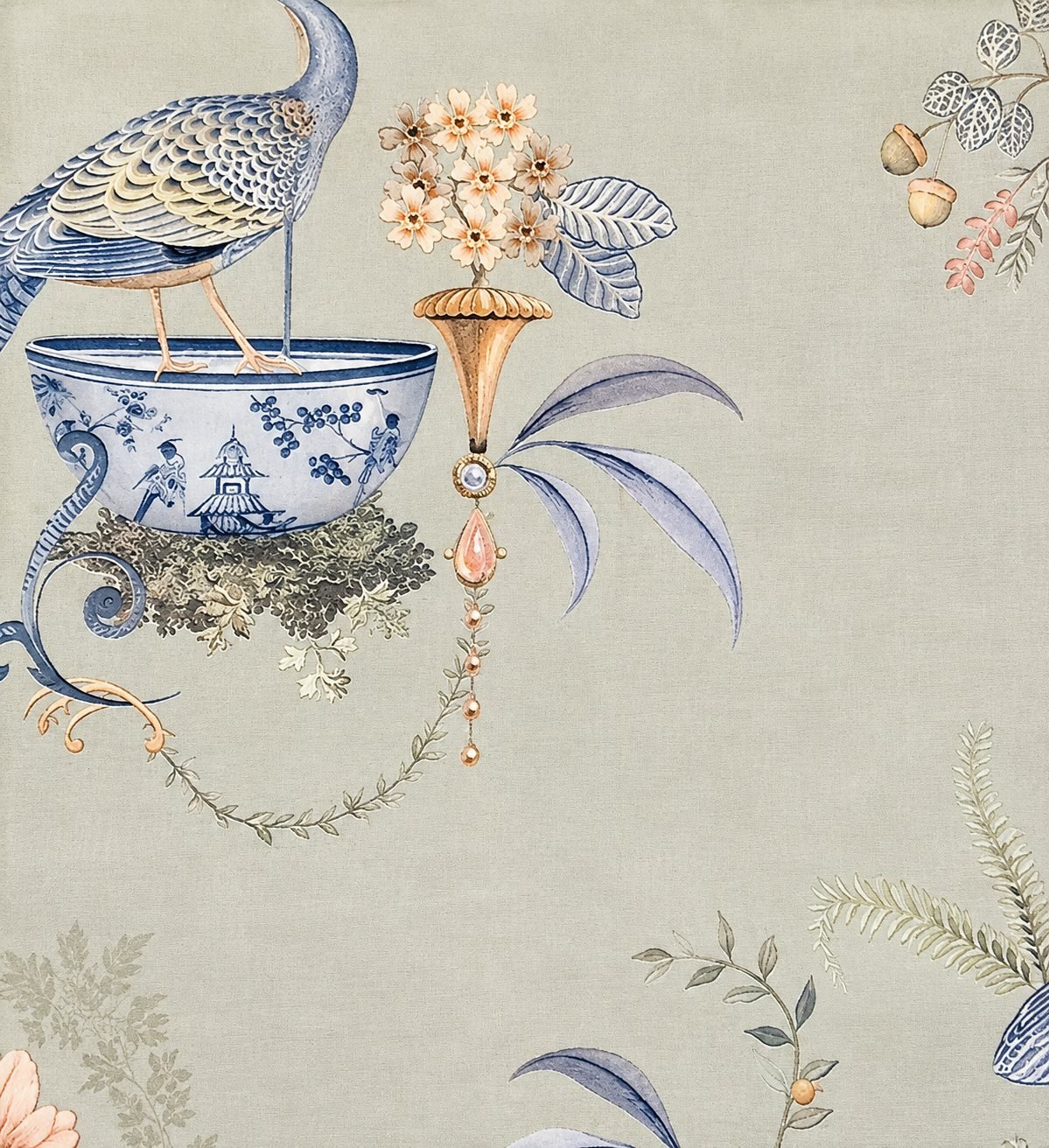 Vintage Bird & Porcelain Print - 830