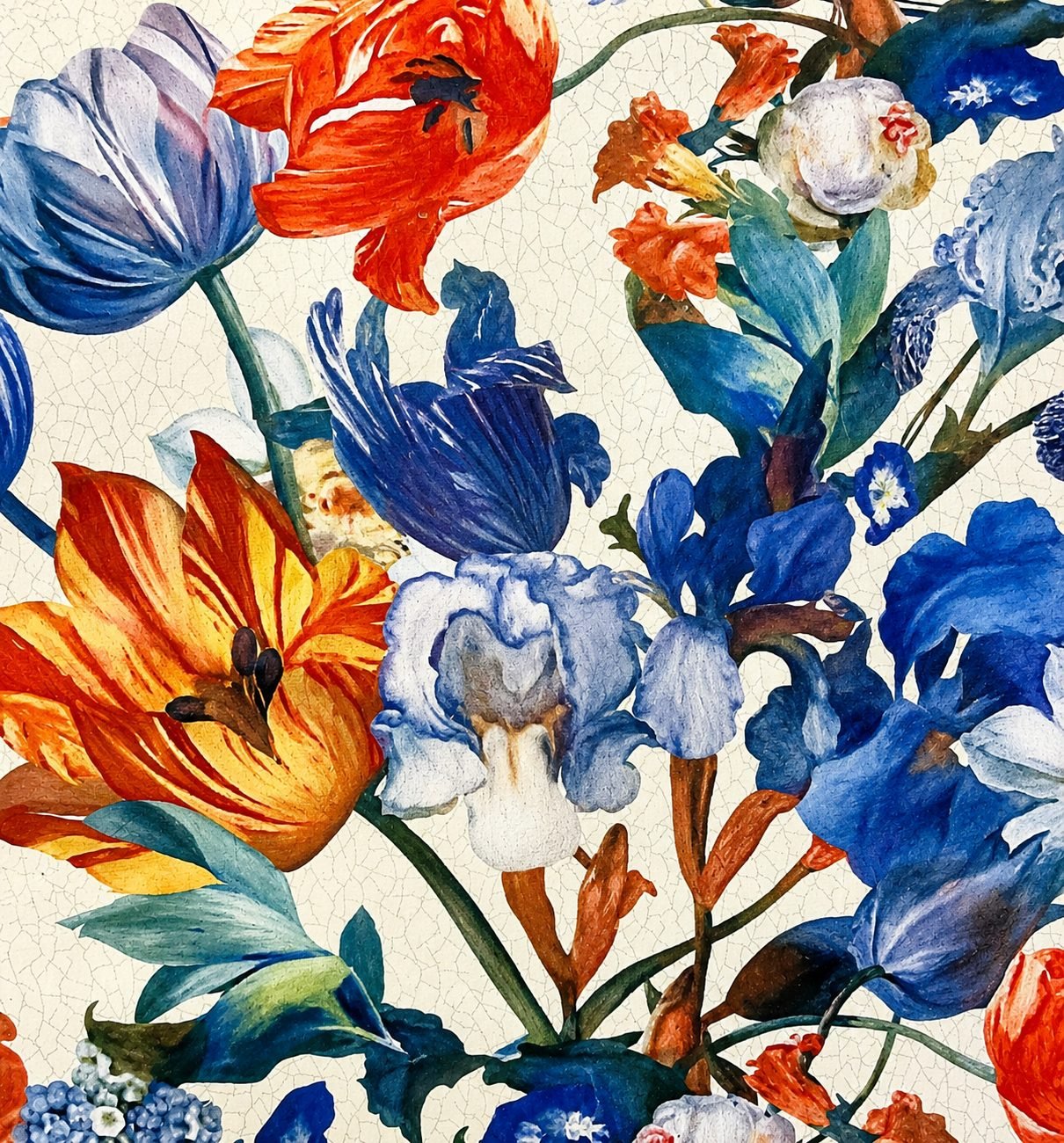 Watercolor Blue & Coral Floral Print - 834