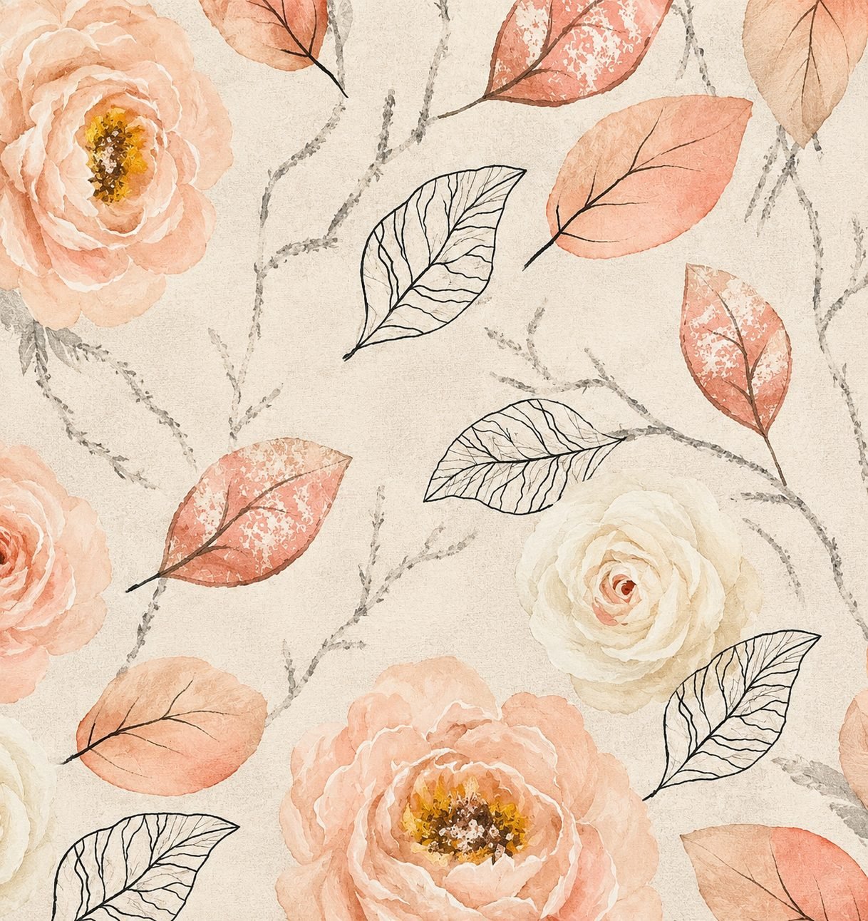 Blush Floral Leaf Print - 837